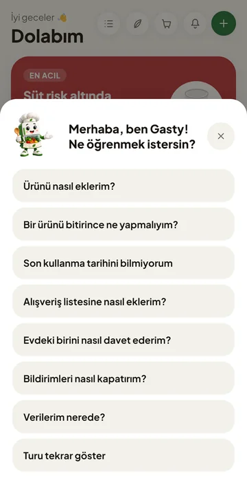 Gasty yardım paneli